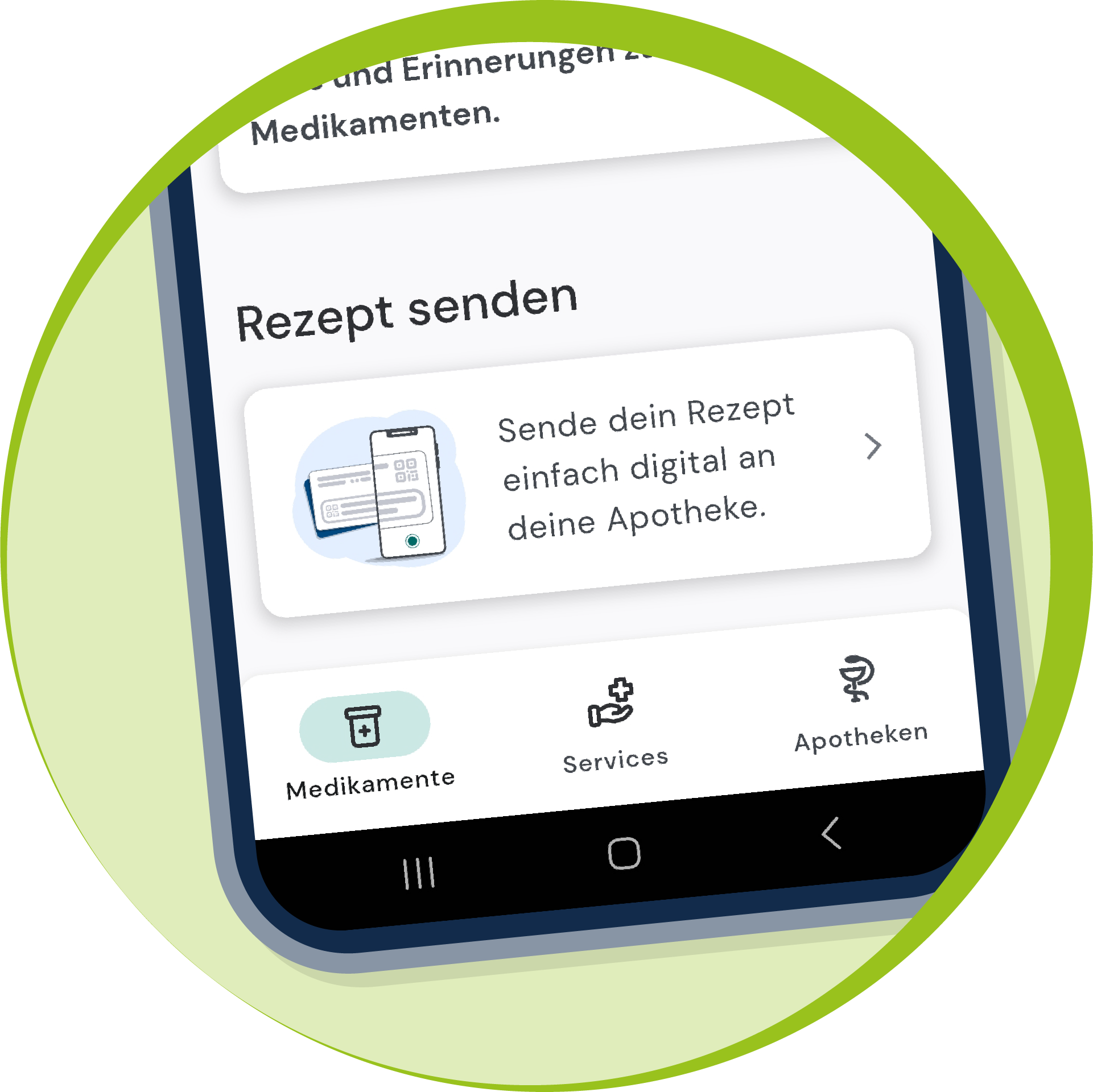Nahaufnahme eines Smartphones während der Einlösung eines E-Rezeptes